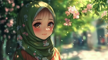 beautifull anime girl wearing hijab