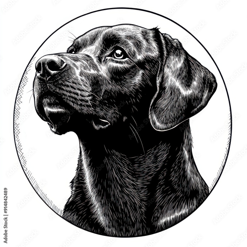 Black and white Vintage engraved art of a Labrador Retriever in a ...