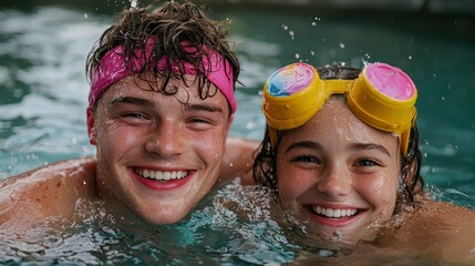 Young couple having fun in the water, holiday, sea Background