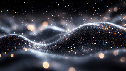 Luminous silver wavy line light line, silver wave lights , silver stars dust trail sparkling particles isolated