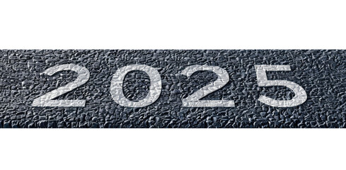 Wall Mural - Number of new year 2025 written on the asphalt road, top view, isolated on transparent background