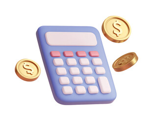 Calculator and Coins: A 3D Illustration of Financial Calculations