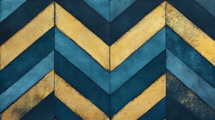 Wall Mural - Striking Art Deco Revival Design with Sleek Chevron Patterns in Luxurious Deep Blue and Metallic Gold Hues   Elegant Modern and Sophisticated Graphic Background Texture