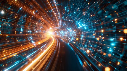 Wall Mural - digital tunnel of light and data