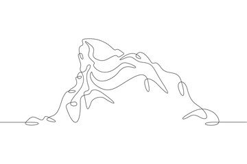 Wall Mural - The cliff is beautiful. High rocky ledge. Mountain landscape. Rock logo.One continuous line. Line art. Minimum one line. White background. One line drawing.