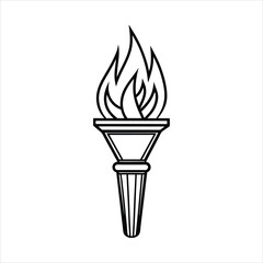 Wall Mural - Black and white torch with flame and symbolizing line art vector