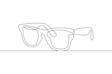 Sunglasses classic. Glasses for sun protection.One continuous line. Line art. Minimum one line. White background. One line drawing.