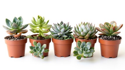 Poster - Potted succulent plants on white background, perfect for home decor.