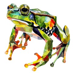 Wall Mural - watercolor painting of a cubism frog, on isolated white background