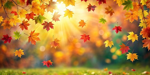 Poster - Vibrant autumn maple leaves falling in a beautiful natural background, autumn, maple, leaves, falling, colorful, foliage