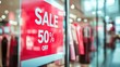 © Oulaphone - Sale sign on shop window in the shopping department store. Business fashion and advertisement, discount sign, Promotion, Sale, Black friday, Shopping concept.