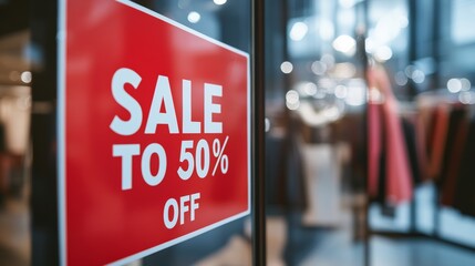 Sale sign on shop window in the shopping department store. Business fashion and advertisement, discount sign, Promotion, Sale, Black friday, Shopping concept.