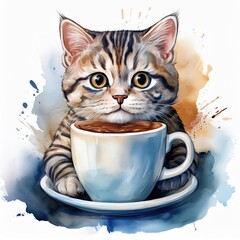 Wall Mural - Cute Kitten Coffee Art