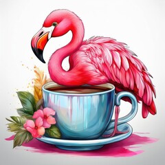 Wall Mural - Flamingo in Teacup Art