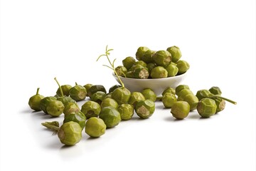 Wall Mural - Green peppercorns on white background