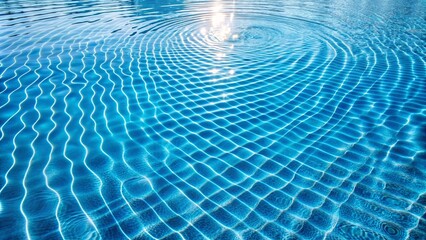 Poster - Ripple pattern on blue water surface in outdoor pool, caustic, waves, reflections, aqua, swimming pool, sunlight, texture