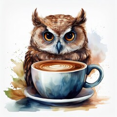 Wall Mural - Owl Coffee Lover