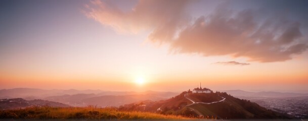 Wall Mural -  the scene is at twilight over valleys and mountains,