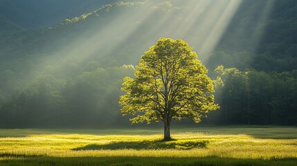 Canvas Print - Shafts of light filtering through trees in Cades Cove, Great Smoky Mountains National Park