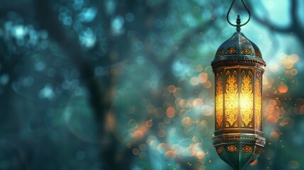 Ornate Lantern Hanging in a Forest