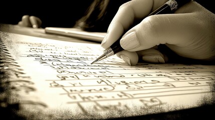 Close-up of a Hand Writing in a Notebook with a Pen