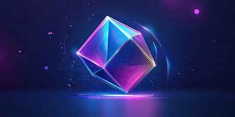 Wall Mural - Holographic Geometric Shape with Blue and Pink Lighting and Glowing Particles