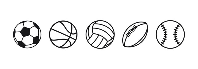 sport balls set. ball icons. balls for football, soccer, basketball, tennis, baseball, volleyball. v