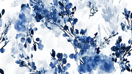 Wall Mural - Abstract Watercolor Painting of Blue Flowers and Branches