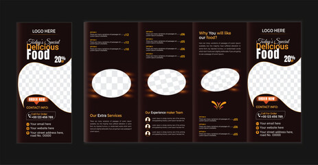 Trifold restaurant food Brochure and food menu  brochure design template. Vector Food delivery Template, trifold Fast food healthy meal delicious food brochure design restaurant.