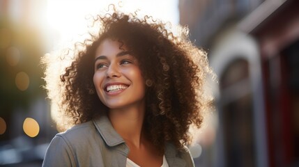 Wall Mural - Smiling young woman with curly hair