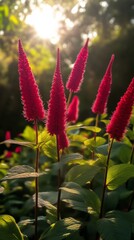 Wall Mural - Red flowers in sunlight