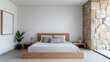 © naphat - Minimalist bedroom featuring natural materials and simple decor, crafted by a design expert, more clarity with clear light and sharp focus, high detailed