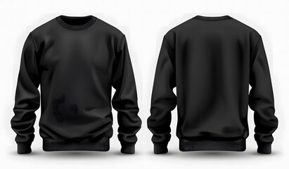 Blank sweatshirt color black template front and back view on white background. crew neck mock-up isolated on a white background design