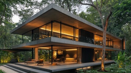 Wall Mural - Modern Concrete House in the Forest