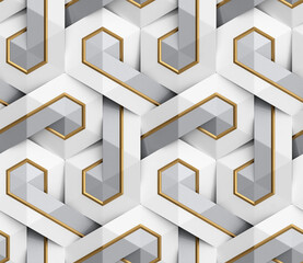 White 3D panels geometric knot with gold decor stripes and silver elements