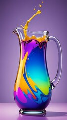 Wall Mural - Colorful liquid splash in a glass pitcher.