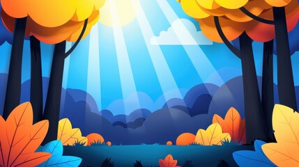 Sticker - A vibrant nature scene bathed in sunlight, featuring textured elements in a modern, cartoon illustration style.