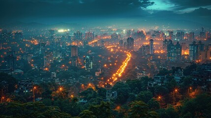 Poster - Night Cityscape with Lights