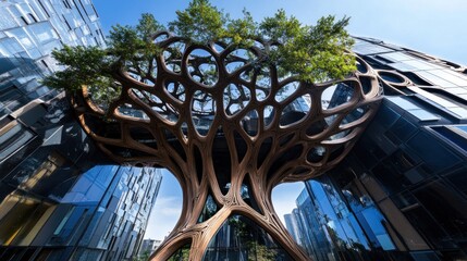 Wall Mural - Abstract Tree Sculpture in a Modern City