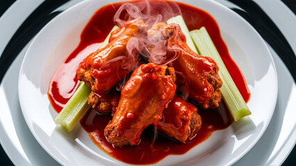 Poster - Spicy buffalo wings with celery sticks,