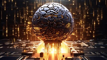 Fototapete - Inside artificial intelligence, digital brain, big data Illustration of the thought process future technology animation AI computer
