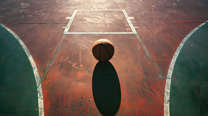 Poster - A basketball on a court with a shadow behind it