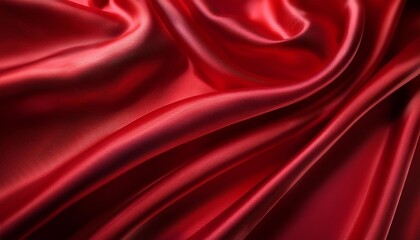 Close-up view of luxurious red satin fabric with smooth folds and rich texture ideal for fashion and interior design applications