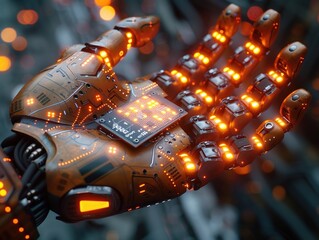 Wall Mural - Futuristic Robotic Hand with Glowing Lights