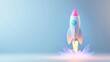 © K-MookPan - White rocket ship taking off against a blue background.