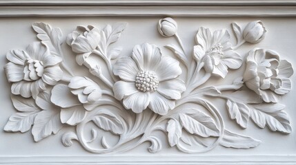 Poster - Elegant Floral Bas Relief Wall Art in Neutral Tones