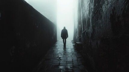 Poster - Mysterious shadowy figure in a foggy alley