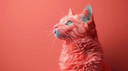 Wall Mural - A Fluffy Cat in a Red World