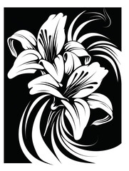 Sticker - A black and white drawing of a flower with a long stem