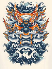 Wall Mural - Beshimi Mask traditional tattoo illustration